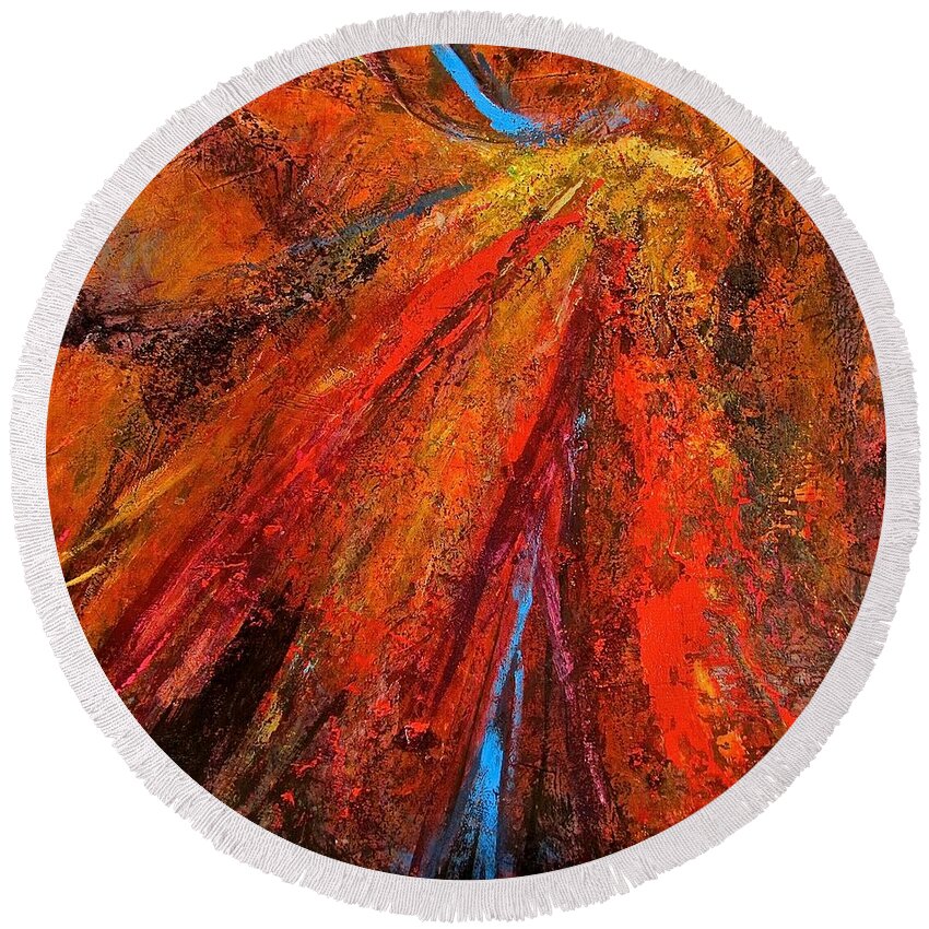 Abstract Round Beach Towel featuring the painting Surge 2 by Barbara O'Toole