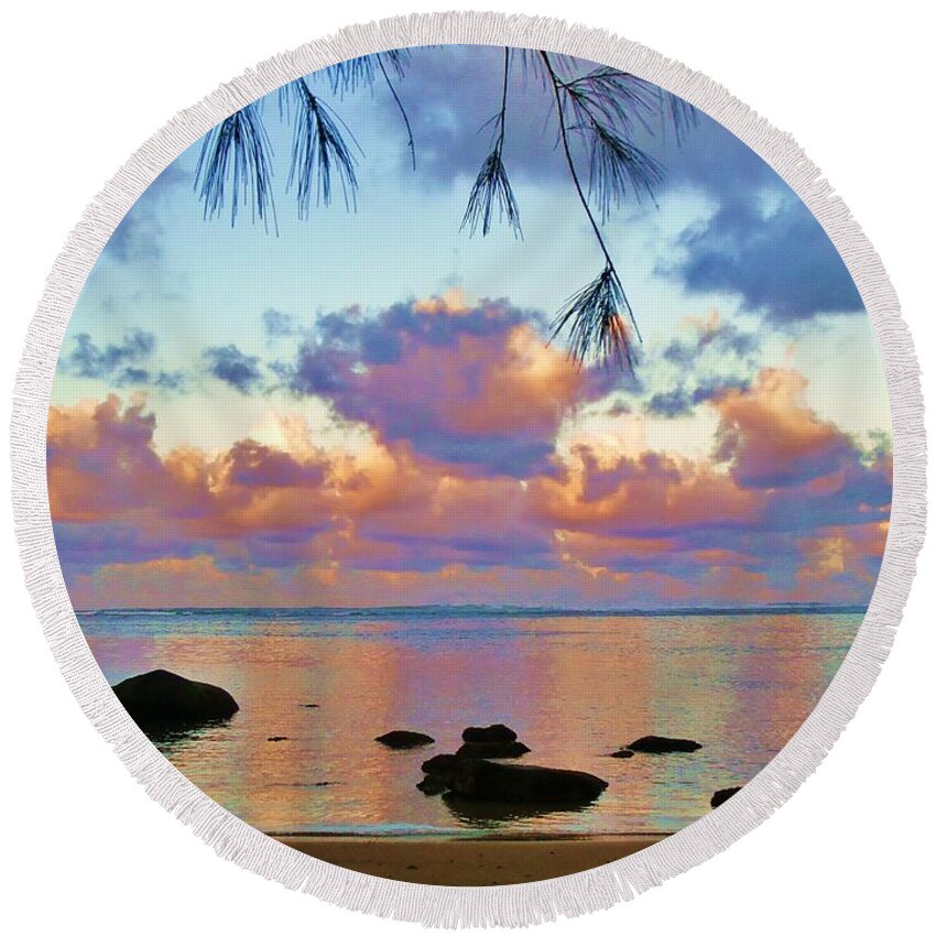 Ocean Round Beach Towel featuring the photograph Surreal Sunset by Michele Penner