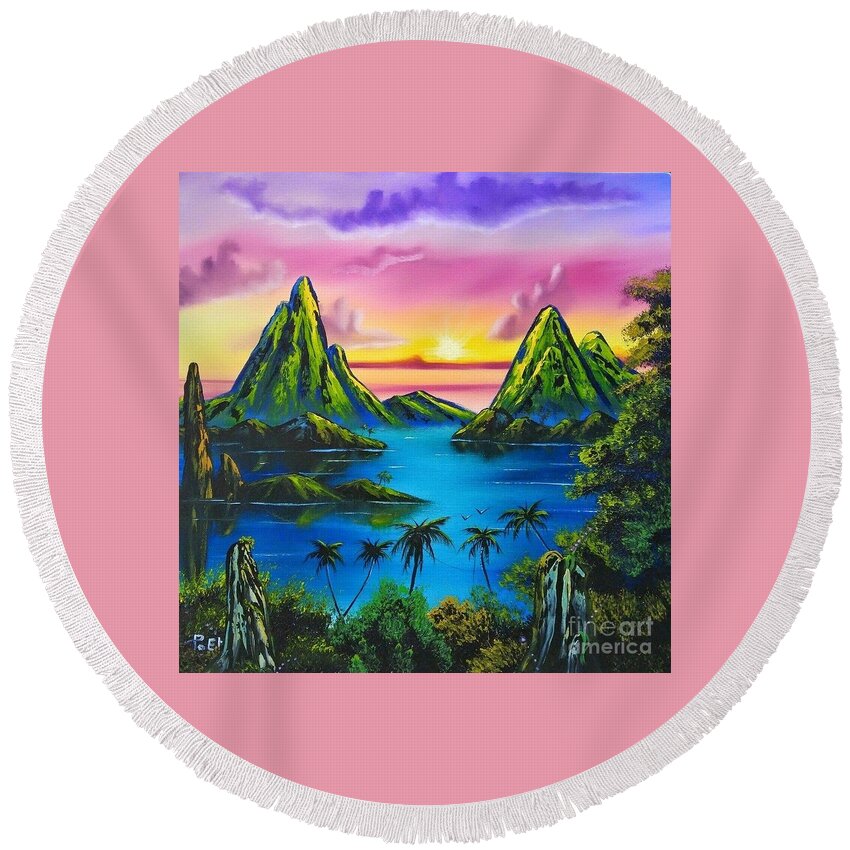 Mountain Round Beach Towel featuring the painting Surreal Tropics ll by Jody Poehl