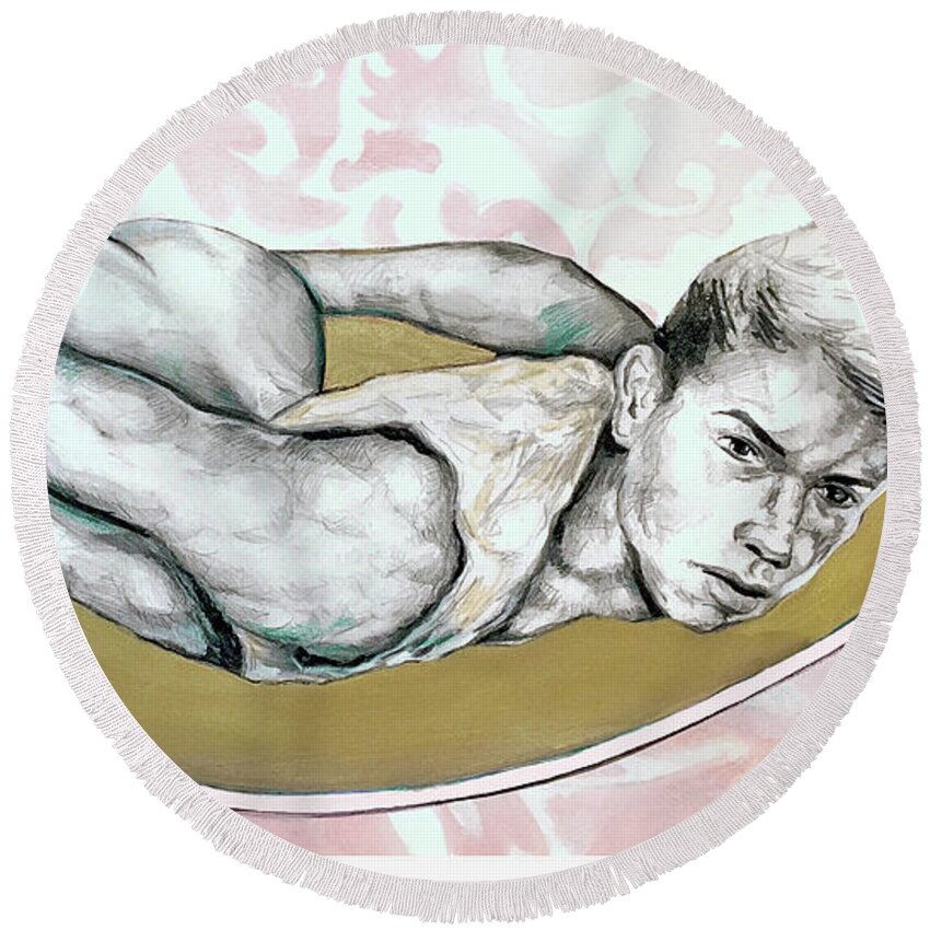Nude Figure Round Beach Towel featuring the painting Surrender or Sacrifice by Rene Capone