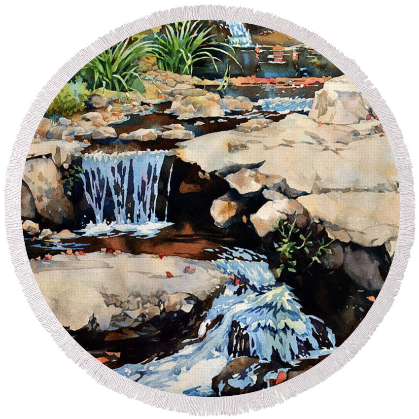Outdoors Round Beach Towel featuring the painting Susquehanna Falls by Mick Williams