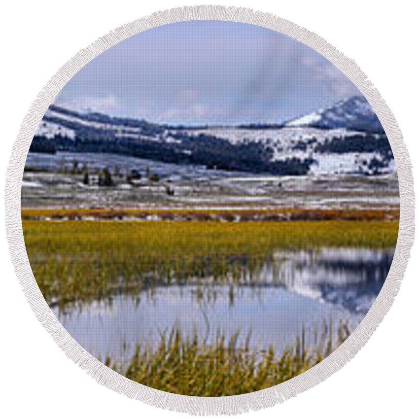 Swan Lake Round Beach Towel featuring the photograph Swan Alke Flats Wide Panorama by Adam Jewell