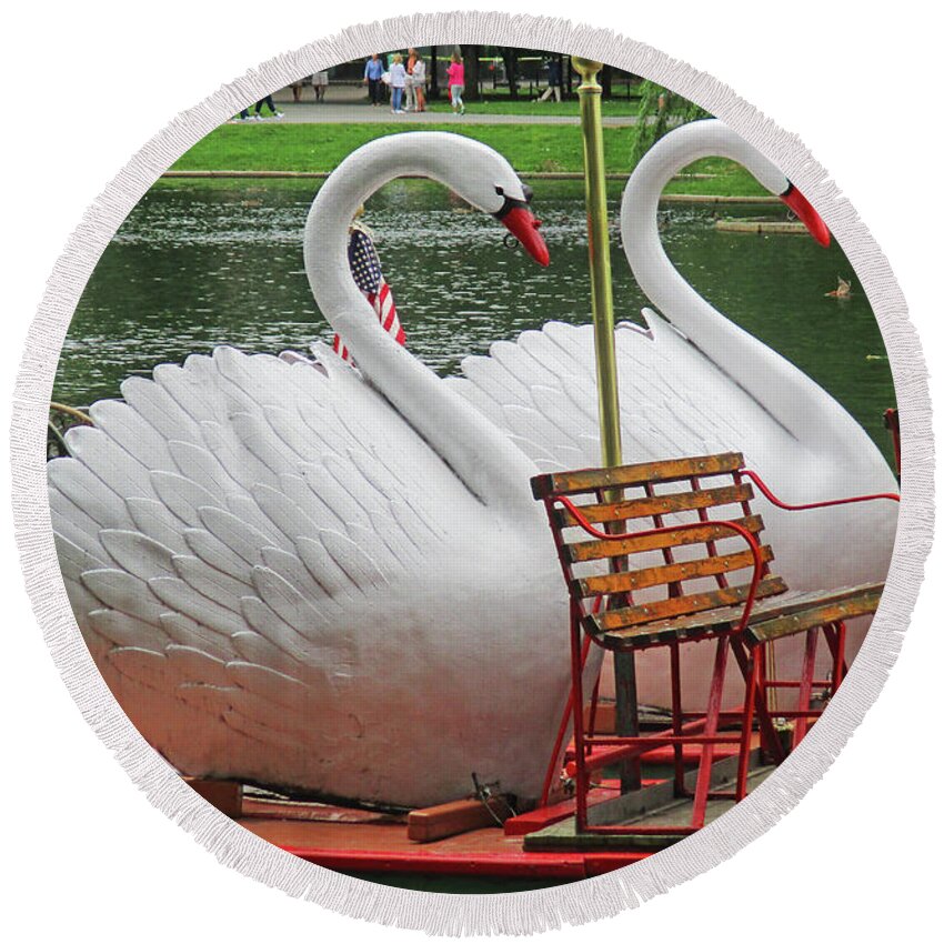 Boston Round Beach Towel featuring the photograph Swan Boat Boston Common by Randall Weidner