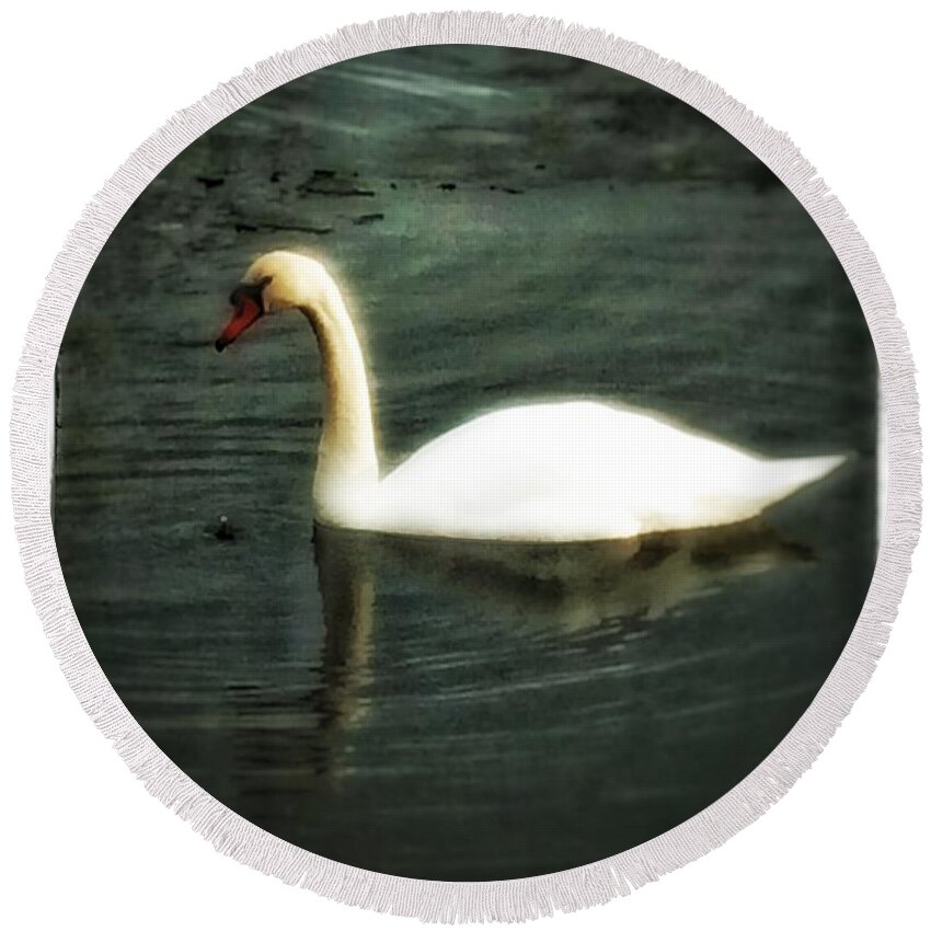 Swan Round Beach Towel featuring the photograph Swan by Christine Paris