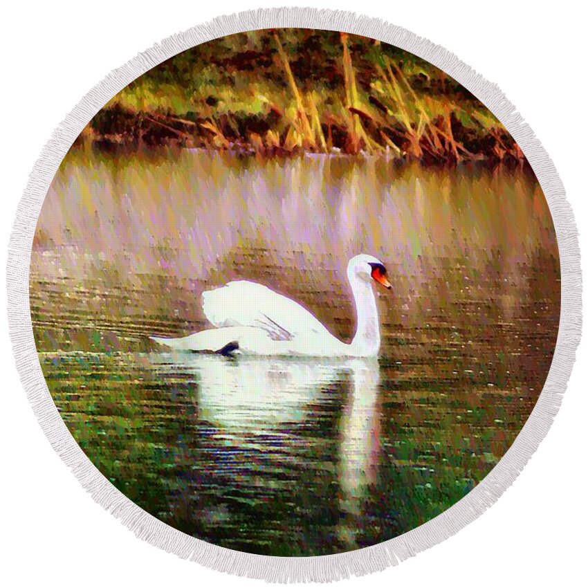 Swan Round Beach Towel featuring the photograph Swan Lake by Bill Cannon