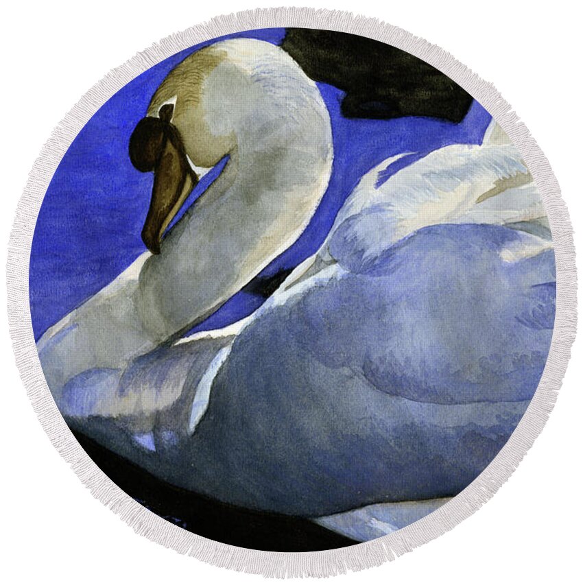 Swan Round Beach Towel featuring the painting Swan by Shari Nees