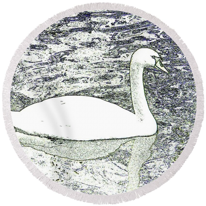 Swan Round Beach Towel featuring the photograph Swan sketch by Manuela Constantin