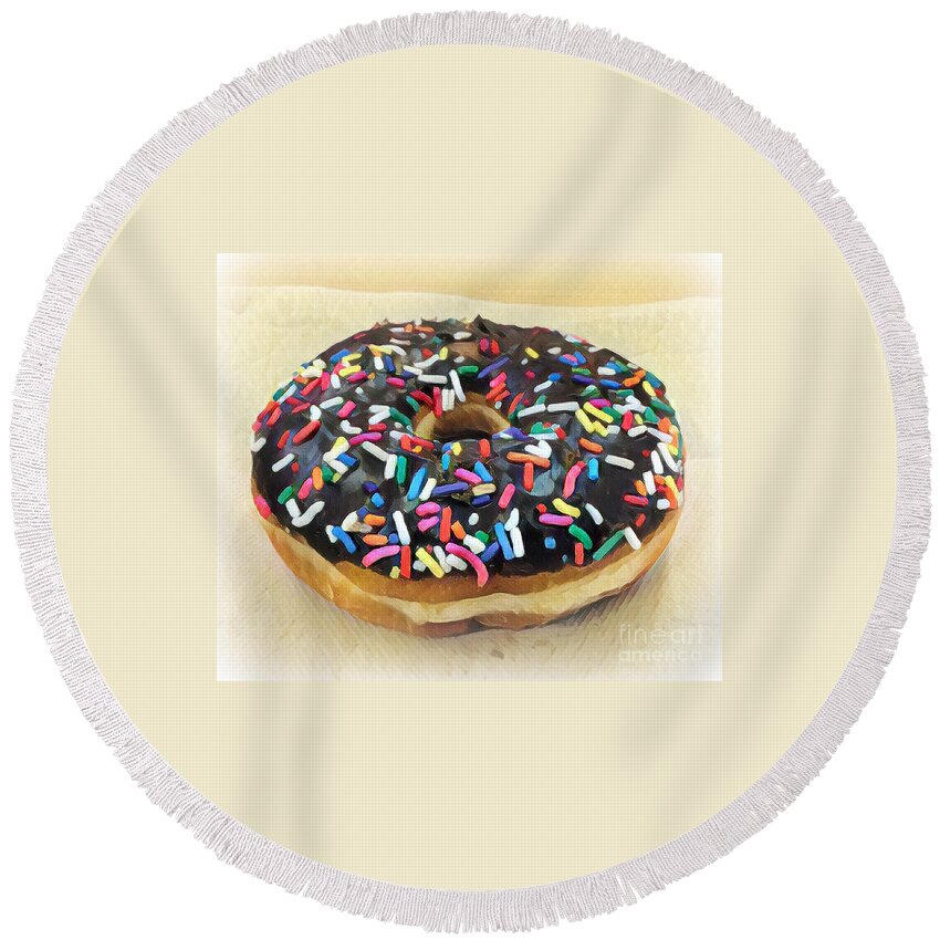 Sweet Indulgence - Donut Round Beach Towel featuring the photograph Sweet Indulgence - Donut by Miriam Danar