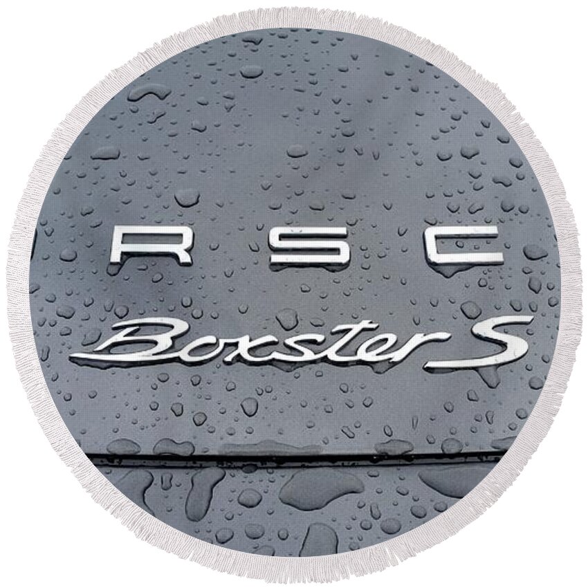 Porsche Round Beach Towel featuring the photograph Rain Drops On A Porsche Boxster S by Fiona Kennard