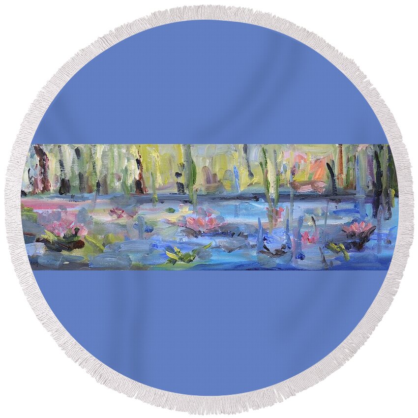 Lily Round Beach Towel featuring the painting Sweet Solitude by Donna Tuten
