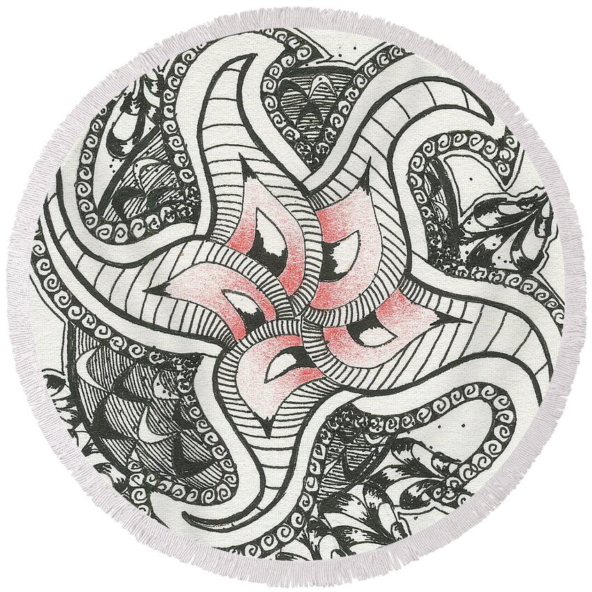 Abstract Round Beach Towel featuring the drawing Sweet Spot by Jan Steinle
