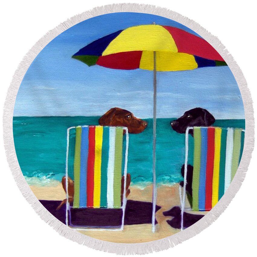 Labrador Retriever Round Beach Towel featuring the painting Swim by Roger Wedegis