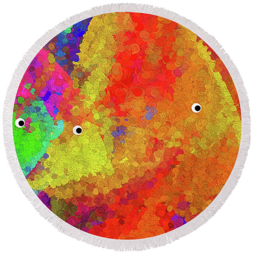 Abstract Round Beach Towel featuring the digital art Swimming Rainbow Fish Abstract by Andee Design