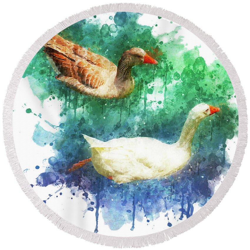 Watercolor Round Beach Towel featuring the digital art Swimming Through Life by Mary Machare