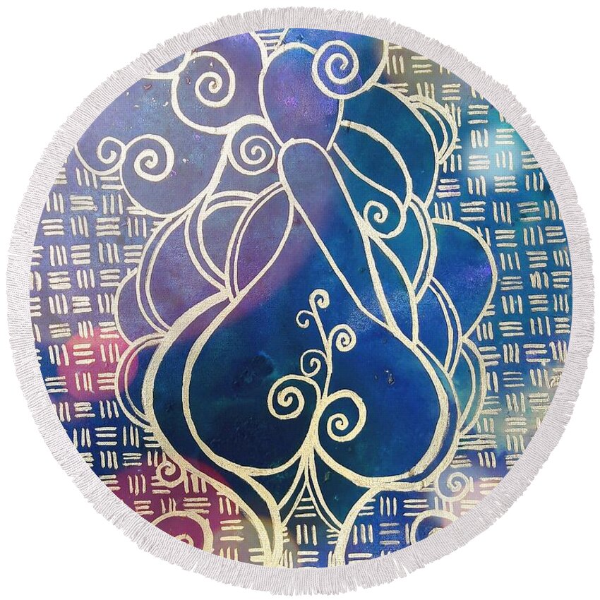Abstract Round Beach Towel featuring the painting Swirl Thick Girl #2 by Diamin Nicole
