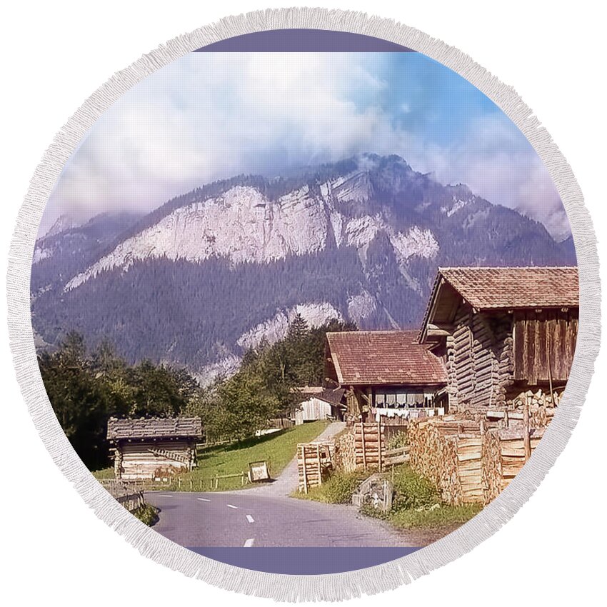Swiss Round Beach Towel featuring the photograph Swiss Farm Country by Richard Goldman