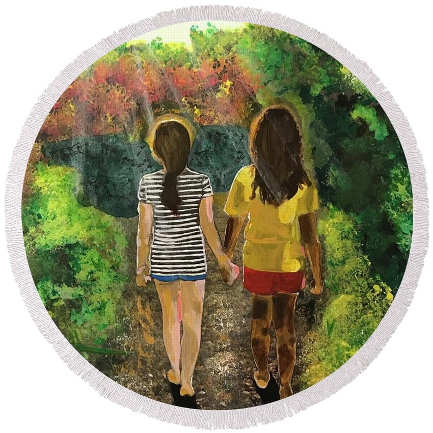 Sydney And Alexis Round Beach Towel featuring the painting Sydney and Alexis by Gary Springer