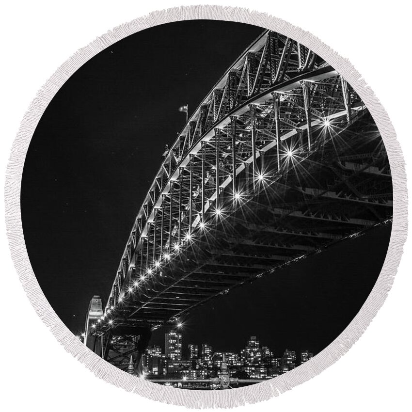 Sydney Round Beach Towel featuring the photograph Sydney Harbour Bridge at Night by Racheal Christian