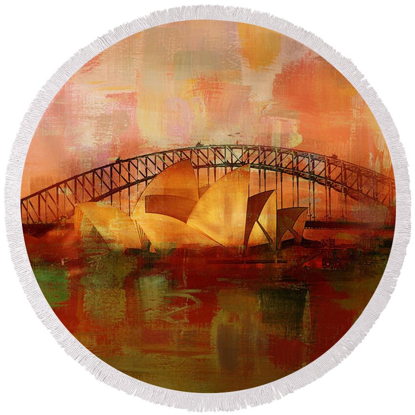 Sydney Round Beach Towel featuring the painting Sydney Opera House 09 by Gull G