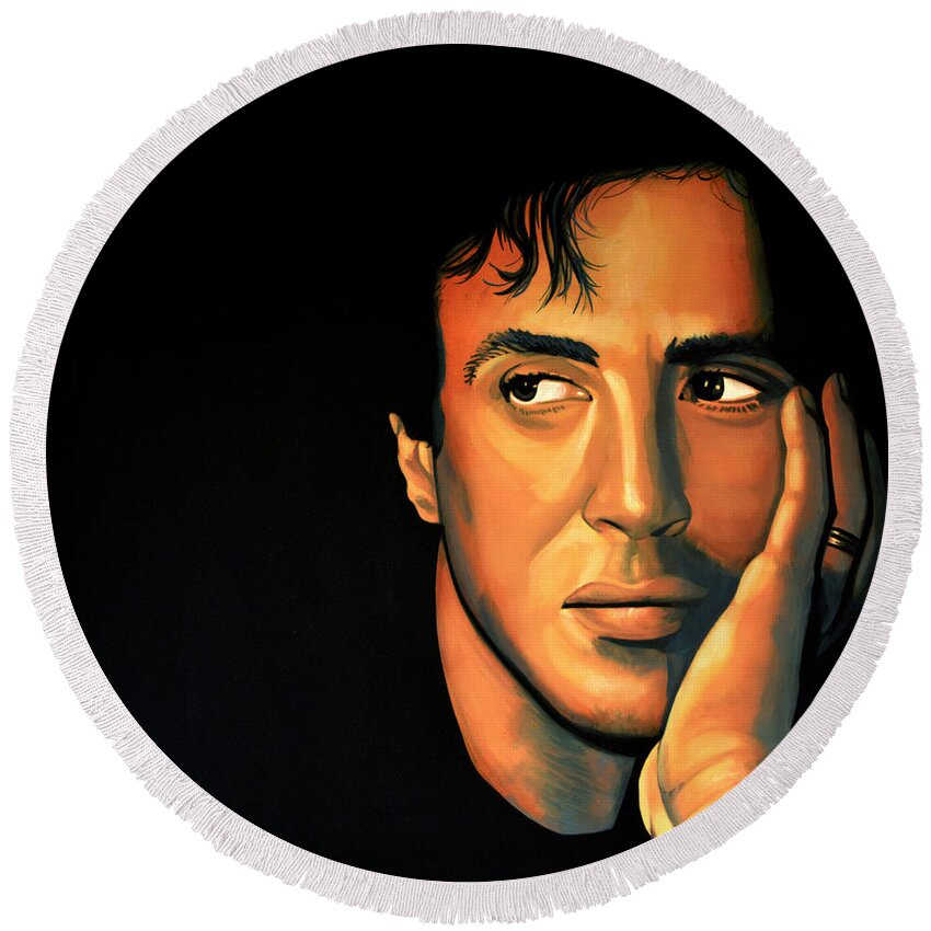 Sylvester Stallone Round Beach Towel featuring the painting Sylvester Stallone by Paul Meijering