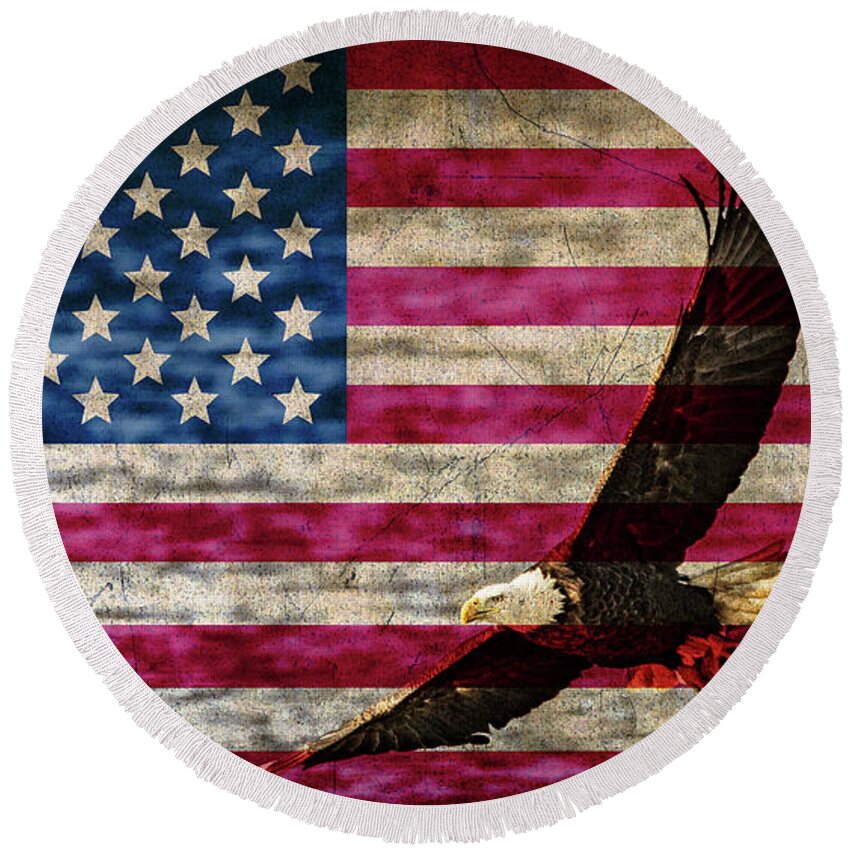 American Bald Eagle Round Beach Towel featuring the photograph Symbol Of Freedom by Ray Congrove