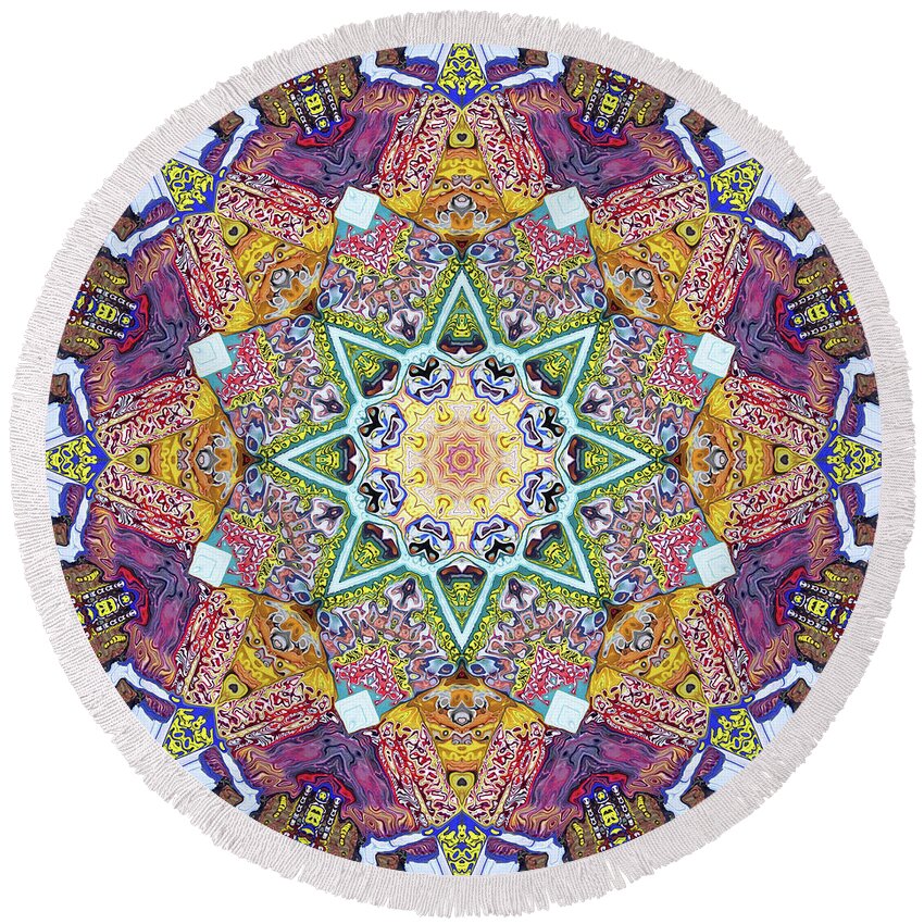Mandala Round Beach Towel featuring the photograph Symmetrical Colors Abstract by Phil Perkins