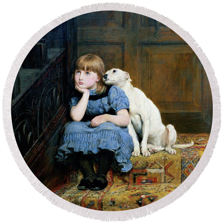 Sympathy Round Beach Towel featuring the painting Sympathy by Briton Riviere