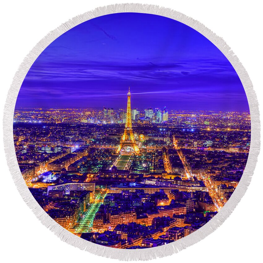 Paris Round Beach Towel featuring the photograph Symphony In Blue by Midori Chan