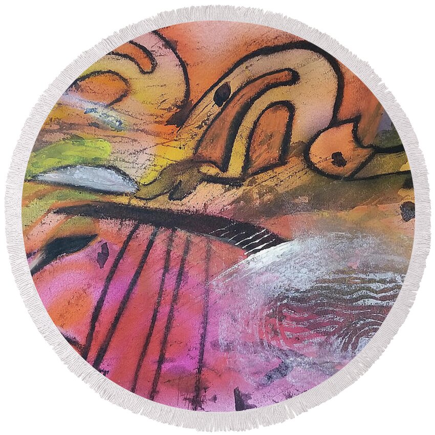 Music Themed Abstract Round Beach Towel featuring the painting Symphony by Maura Satchell