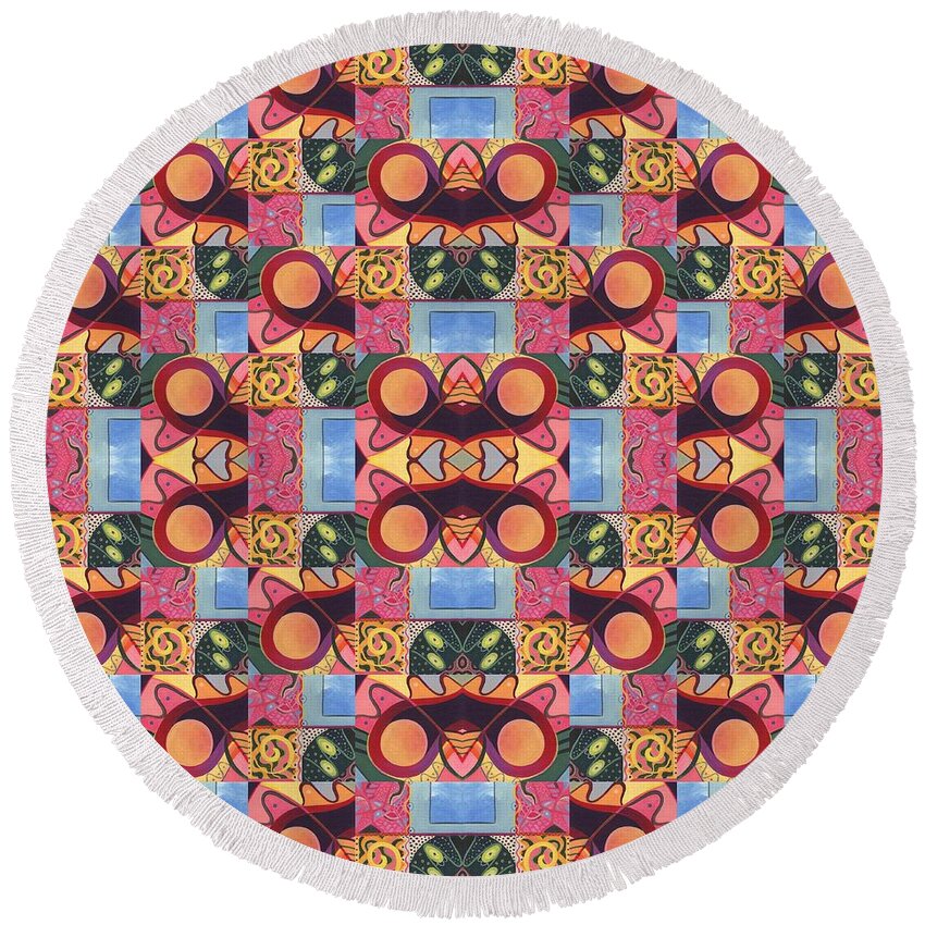 Symmetry Round Beach Towel featuring the digital art Synchronicity - A T J O D 1 and 9 Arrangement by Helena Tiainen