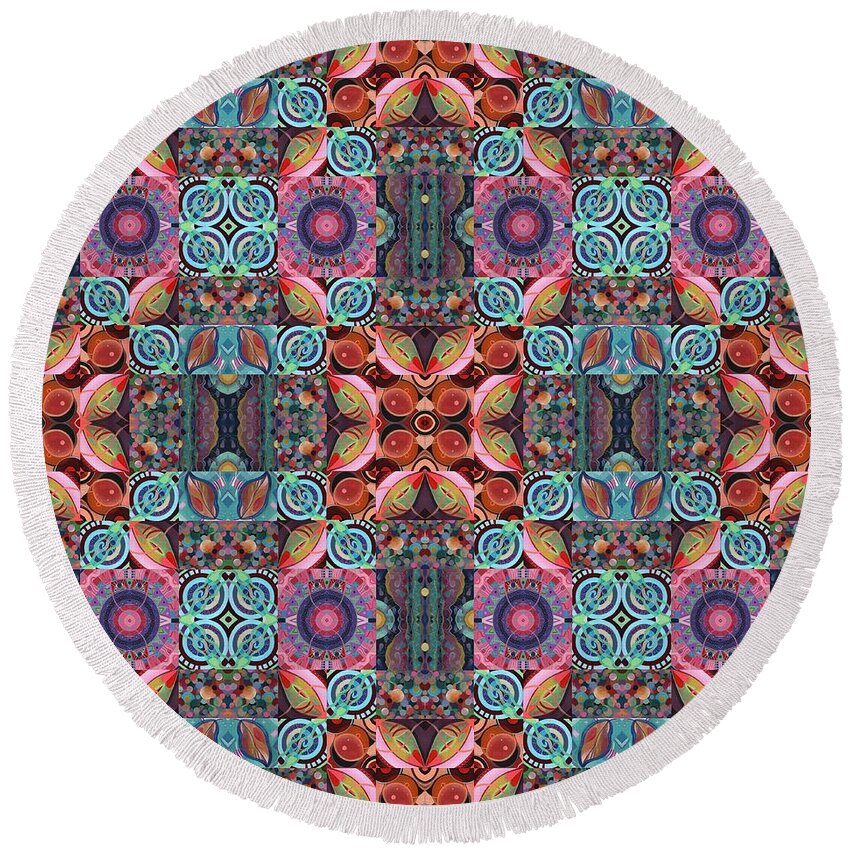 The Joy Of Design By Helena Tiainen Round Beach Towel featuring the mixed media T J O D Mandala Series Puzzle 7 Arrangement 1 Multiplied by Helena Tiainen