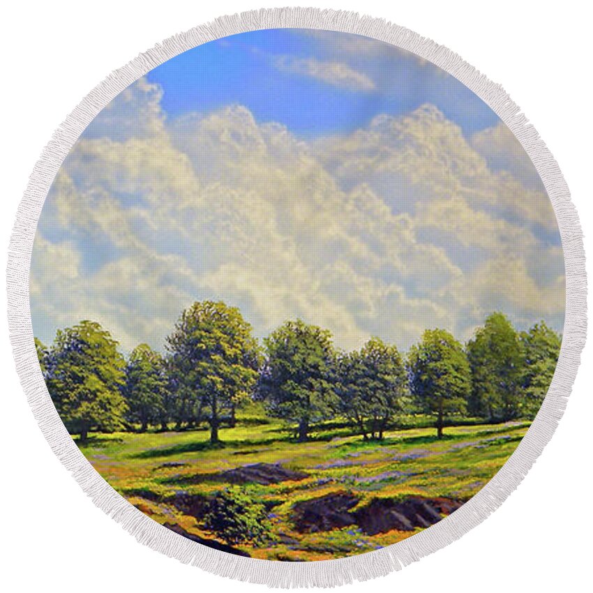 Landscape Round Beach Towel featuring the painting Table Mountain In Bloom by Frank Wilson