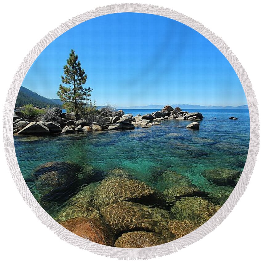 Lake Tahoe Round Beach Towel featuring the photograph Tahoe Northern Island by Sean Sarsfield
