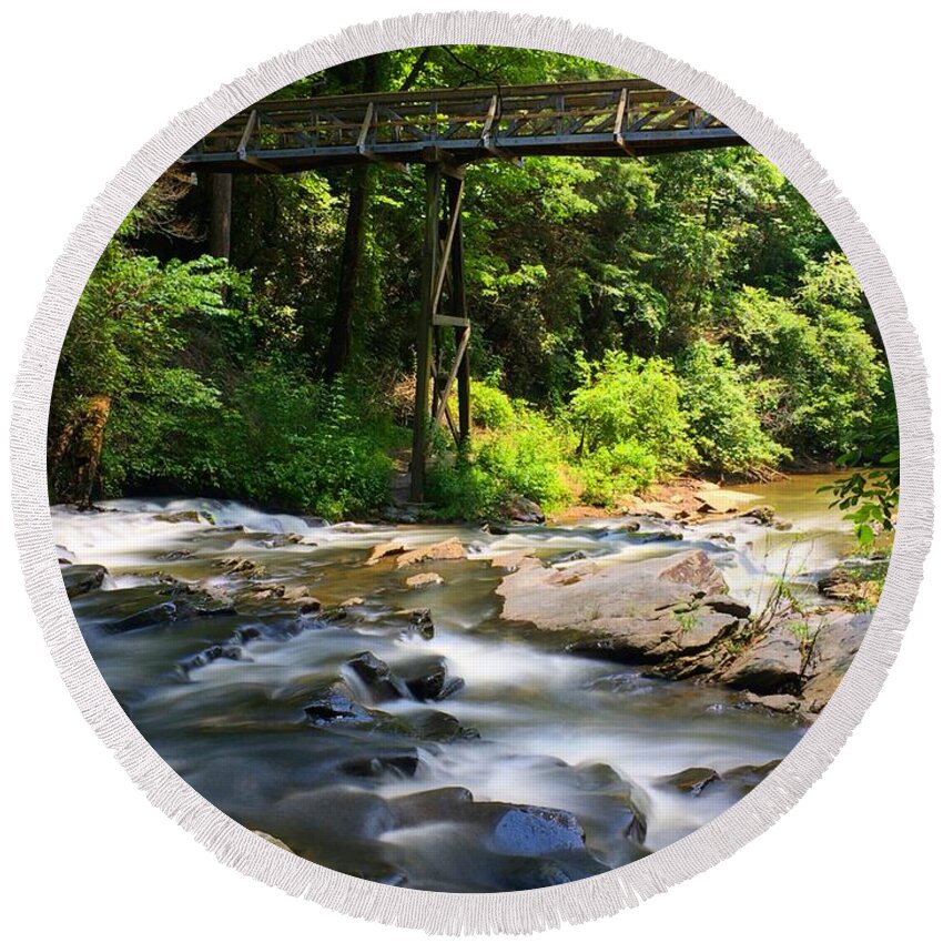 Landscape Round Beach Towel featuring the photograph Tails Creek by Richie Parks