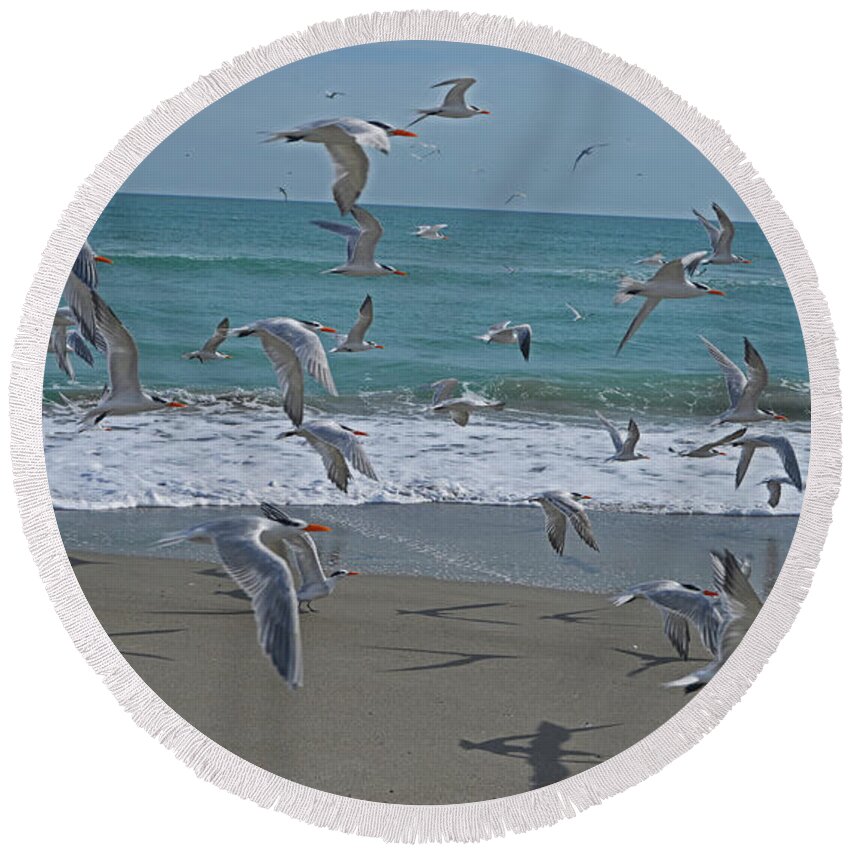 Birds Round Beach Towel featuring the photograph Take Flight by George D Gordon III
