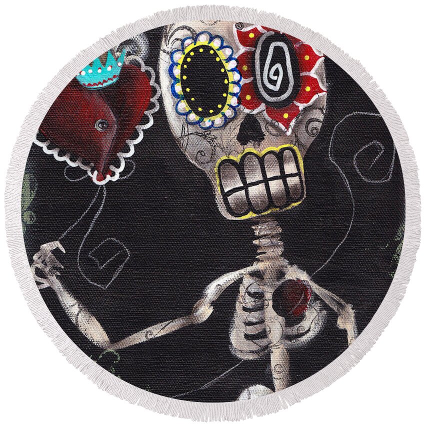 Day Of The Dead Round Beach Towel featuring the painting Take my Heart by Abril Andrade