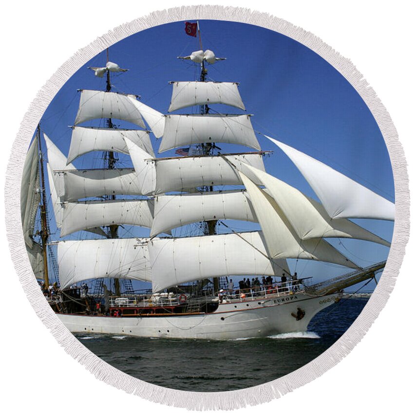 Color Round Beach Towel featuring the photograph Tall Ship Europa by Frederic A Reinecke