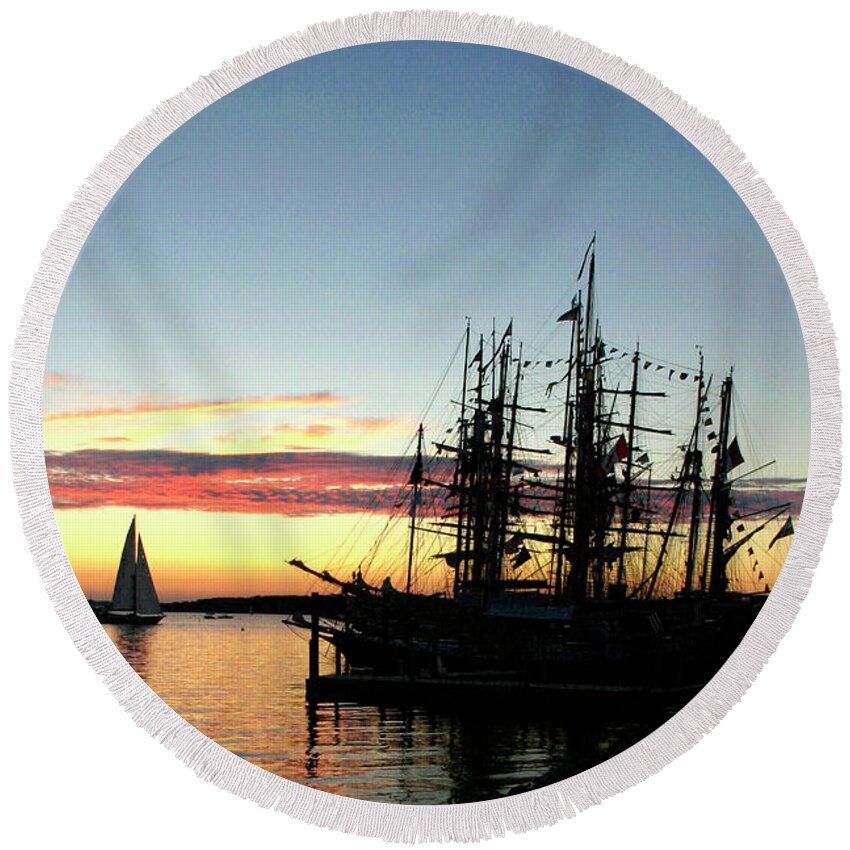 Photography Round Beach Towel featuring the photograph Tall Ships at Rest by Frederic A Reinecke