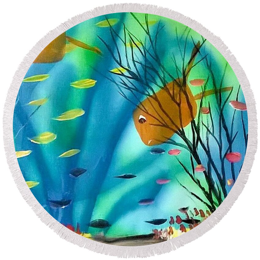 Fish Beach Ocean Florida Round Beach Towel featuring the painting Tan Fish by James and Donna Daugherty
