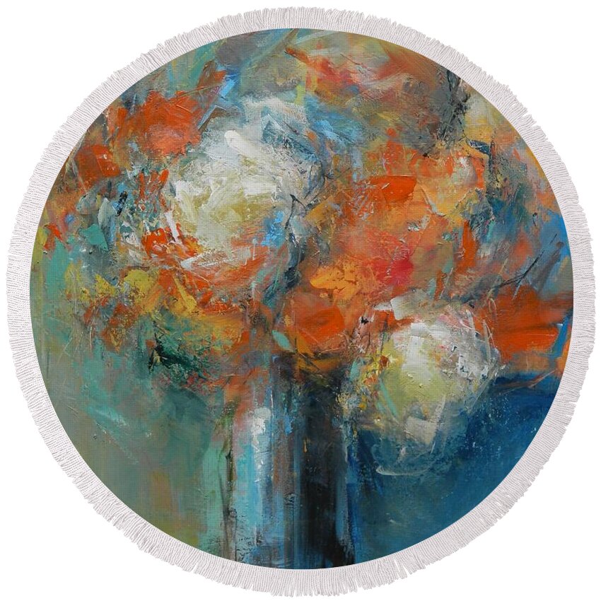 Floral Round Beach Towel featuring the painting Tangerine Dreams by Dan Campbell