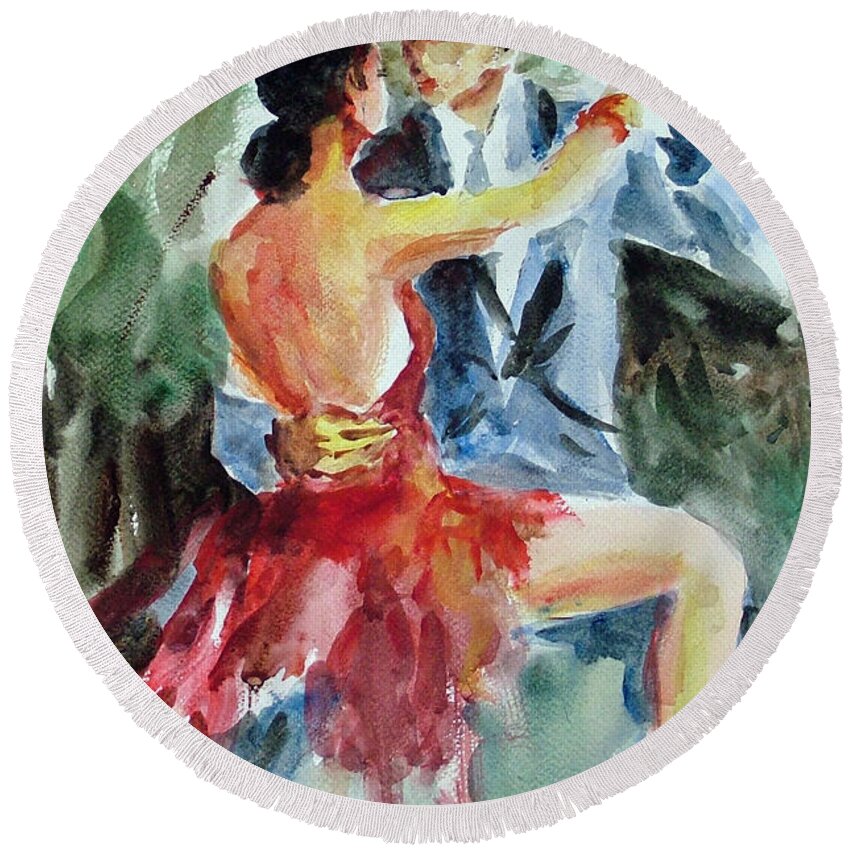 Tango Round Beach Towel featuring the painting Tango in the Night by Faruk Koksal