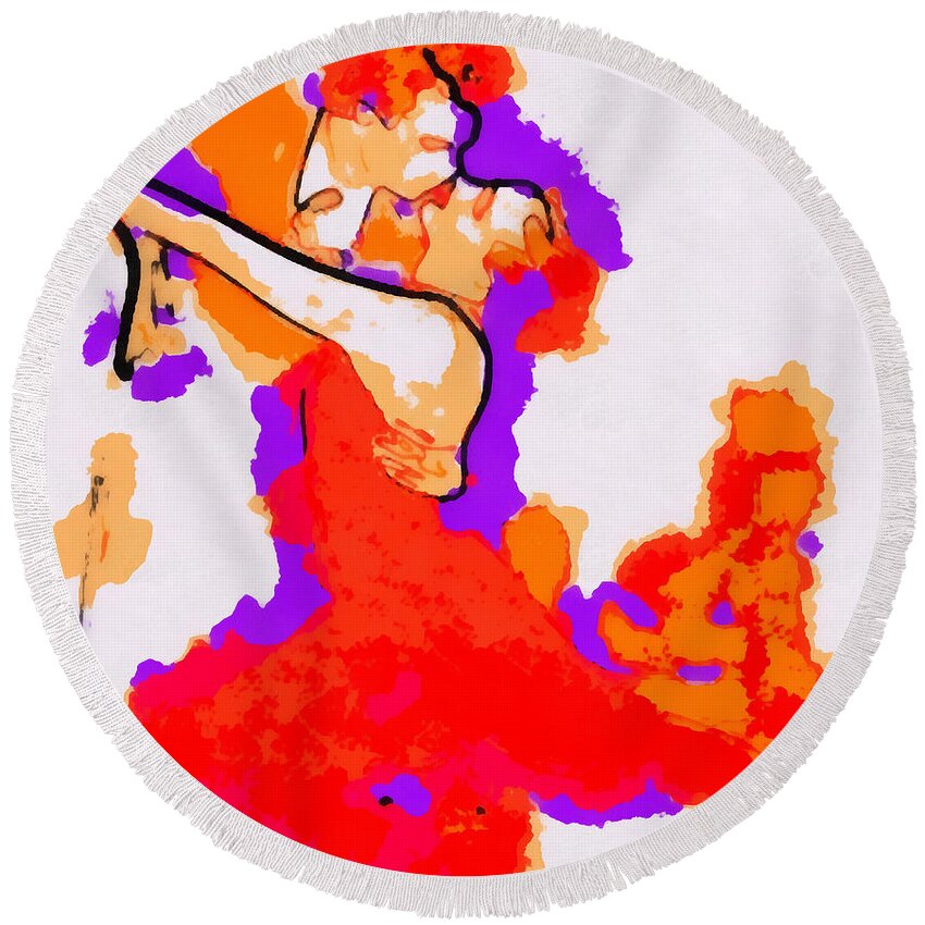 Ballet Round Beach Towel featuring the digital art Tango Passionate Colorfull by Humphrey Isselt