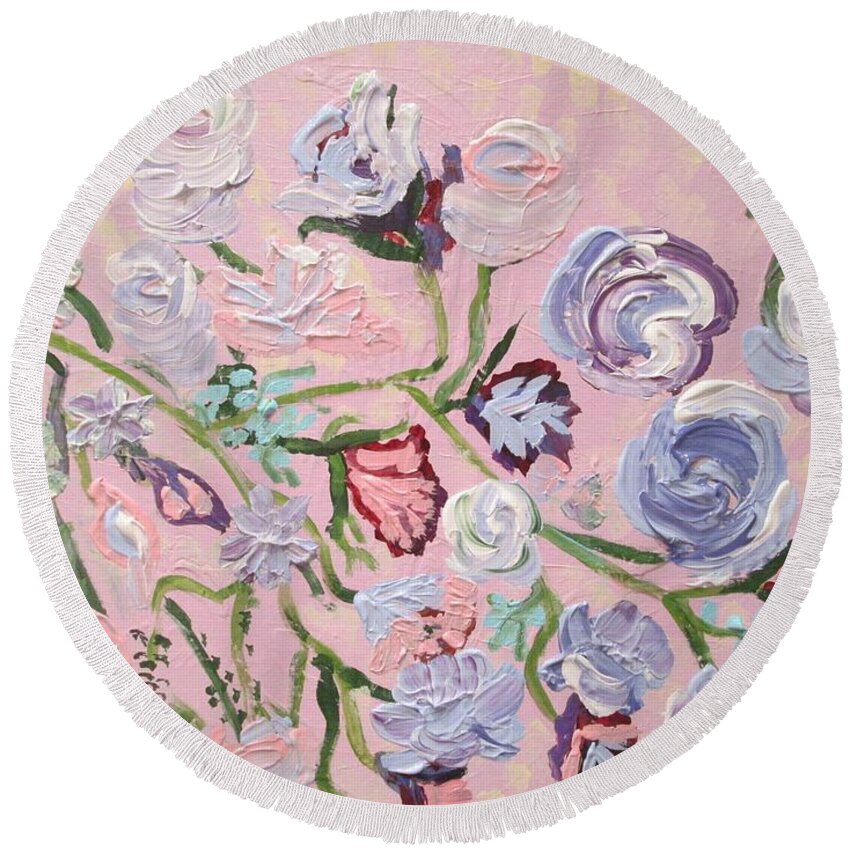 Flowers Round Beach Towel featuring the painting Tapestry 2 by Jennylynd James