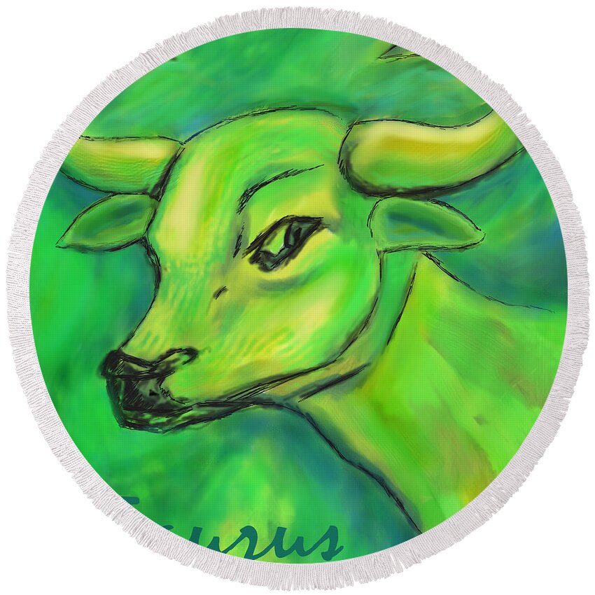 Taurus Round Beach Towel featuring the painting Taurus by Tony Franza