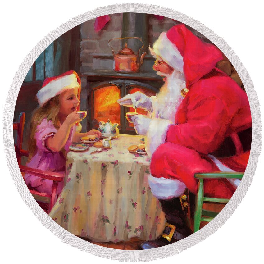 Christmas Round Beach Towel featuring the painting Tea for Two by Steve Henderson