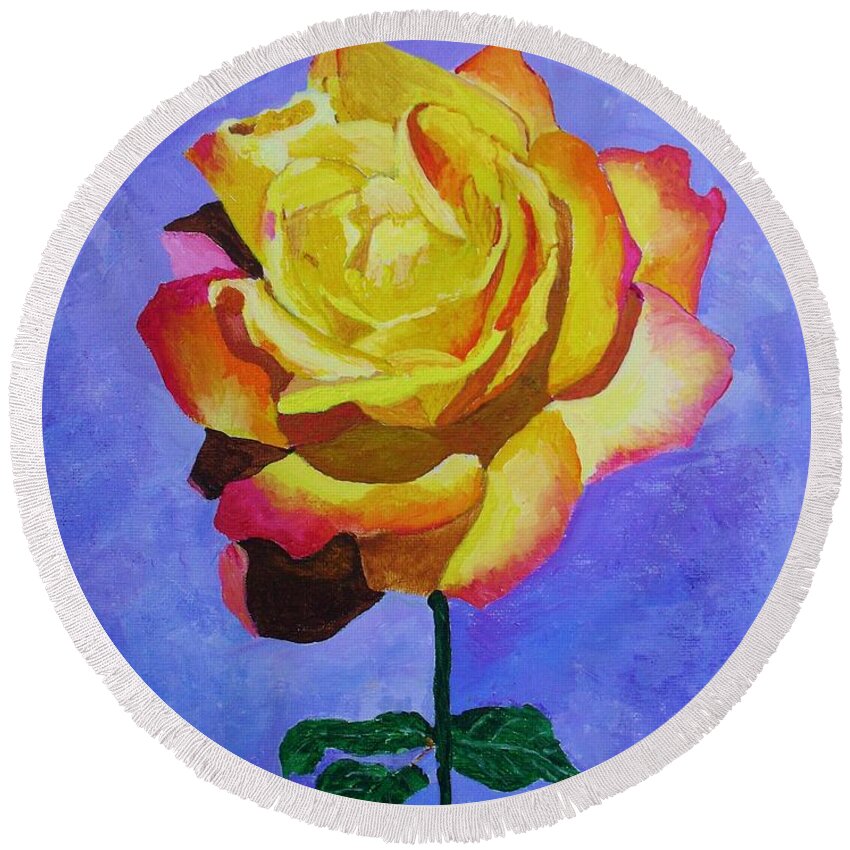 tea Rose Round Beach Towel featuring the painting Tea Rose by Rodney Campbell