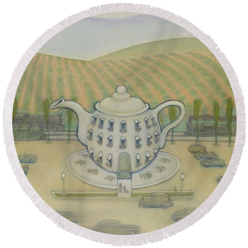 Teapot Hotel Round Beach Towel featuring the painting Teapot by John Reynolds