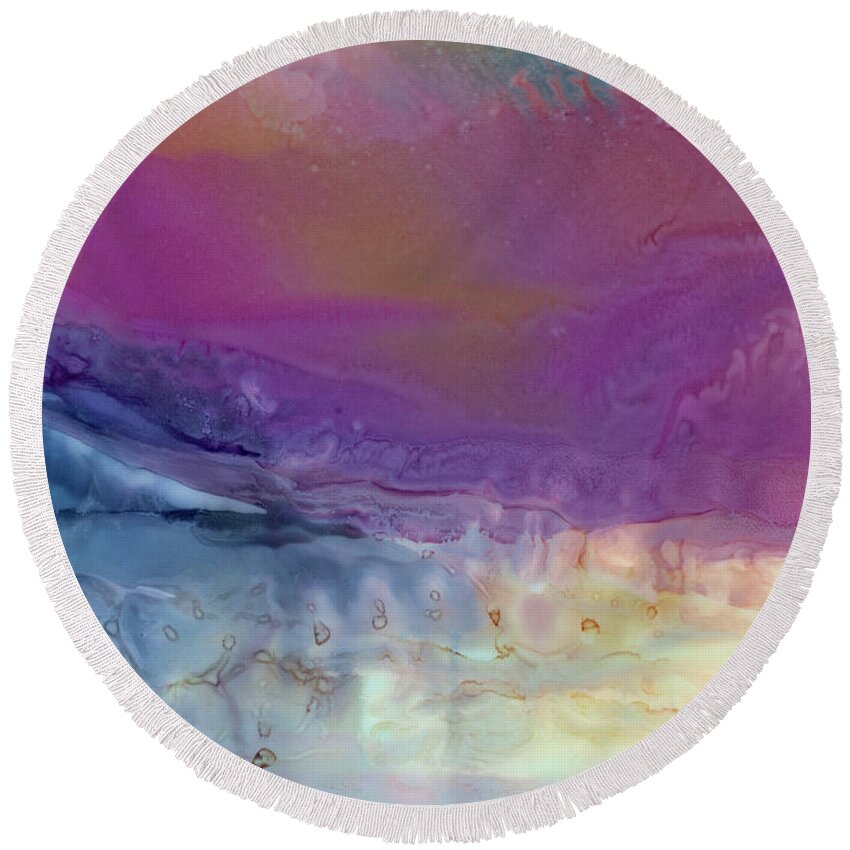 Alcohol Ink Round Beach Towel featuring the painting Temperamental Twilight by Eli Tynan