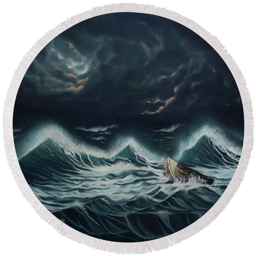 Nesli Round Beach Towel featuring the painting Tempest by Neslihan Ergul Colley