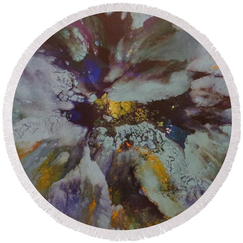 Abstract Round Beach Towel featuring the painting Tenacity by Soraya Silvestri